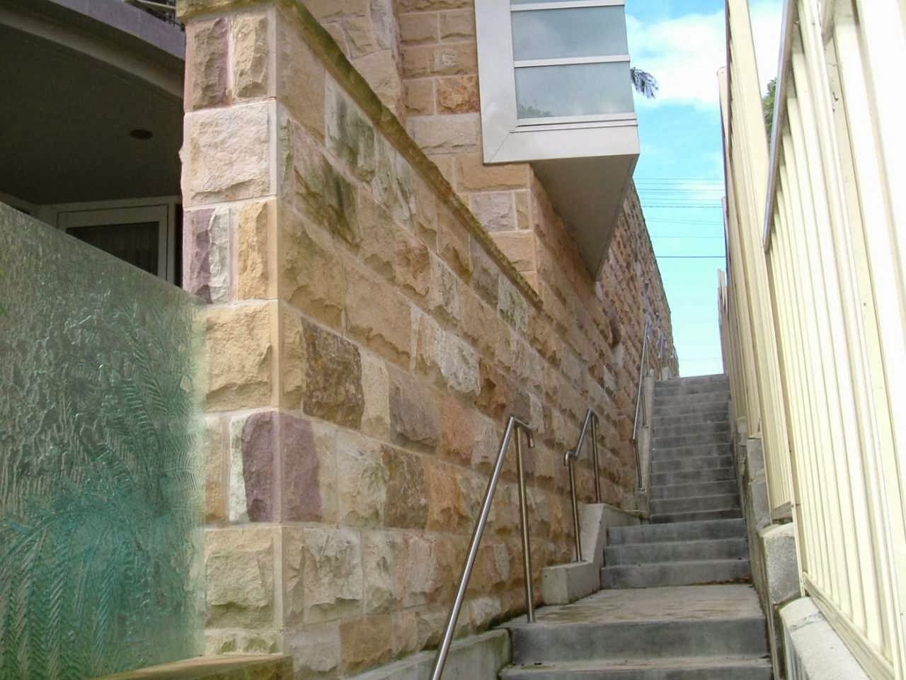 Sandstone wall and side access — Mega Stoneworks, Sydney